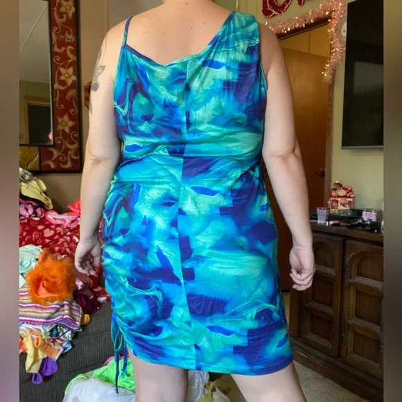 Blue marbled tie dye bodycon dress - Picture 2 of 2